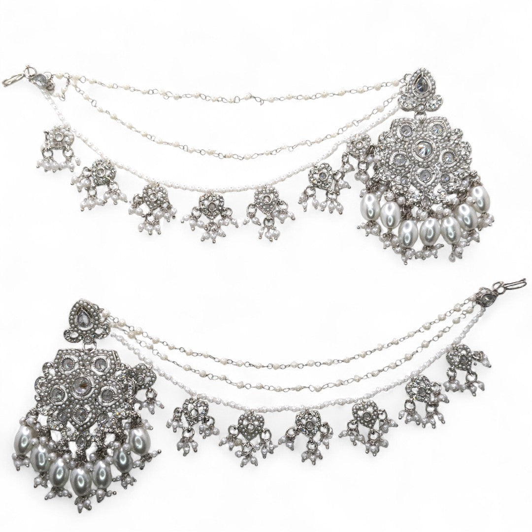 Polki Choker Halskette mit Ohrringe, Passa & Tikka - silber (Braut Schmuck)