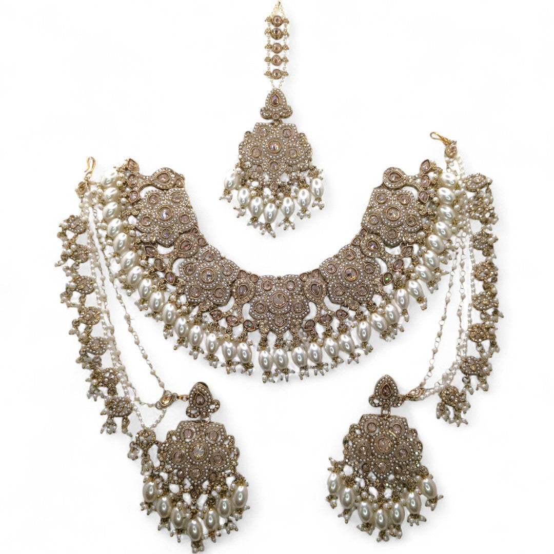 Necklace with Earrings &amp; Tikka - gold