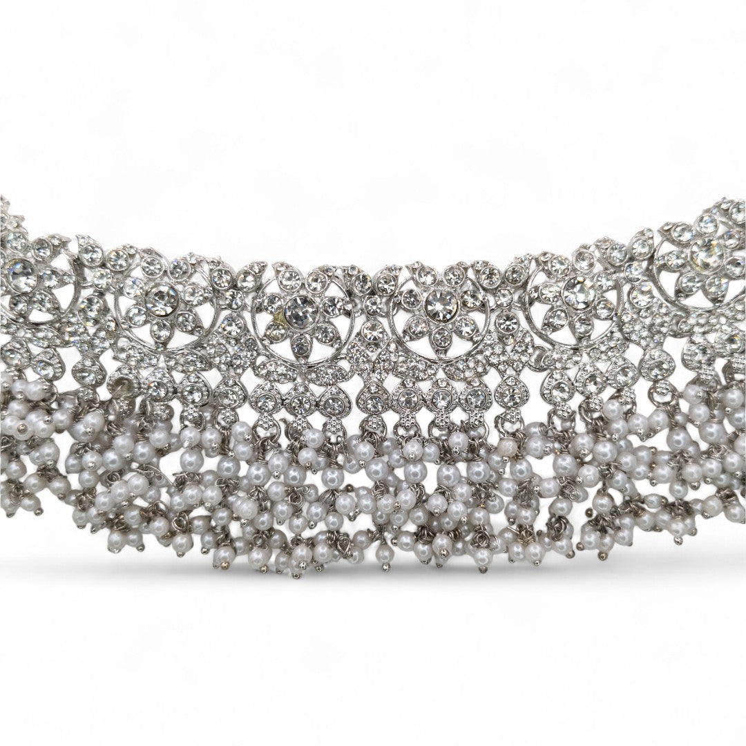 Polki Choker Halskette mit Ohrringe, Passa & Tikka - silber