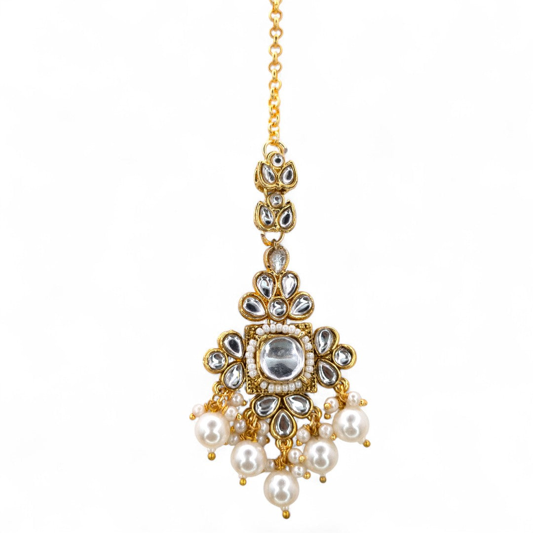 Polki Gold Choker Halskette | mit Ohrringe & Tikka