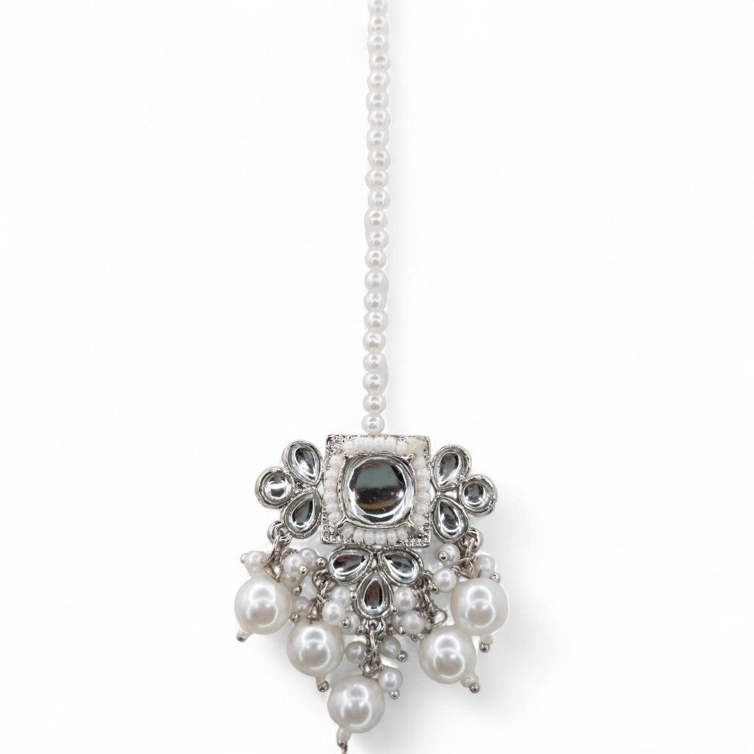 Polki Silver Choker Necklace | with Earrings &amp; Tikka