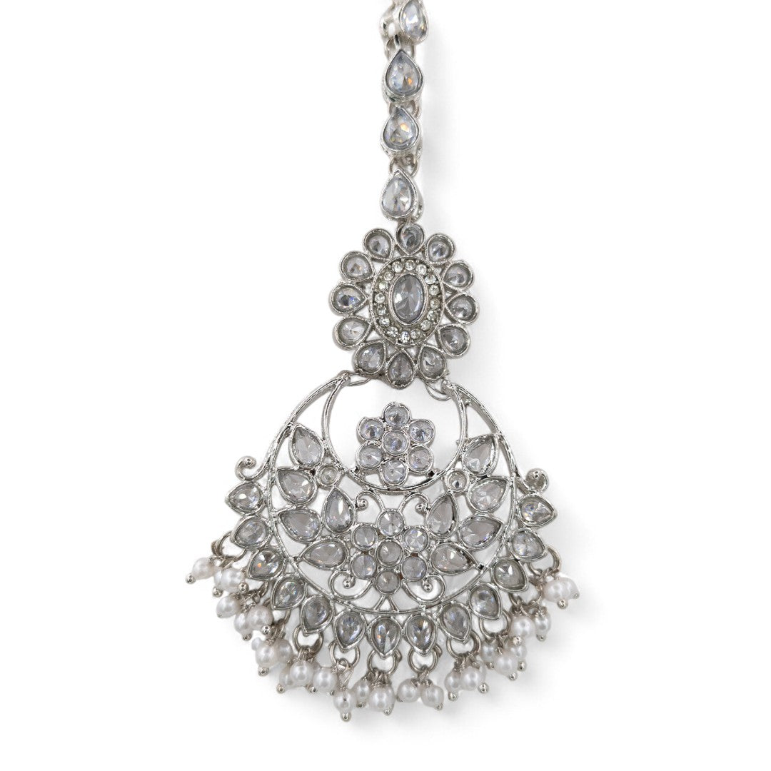 Polki Silver Choker Necklace | with Earrings &amp; Tikka