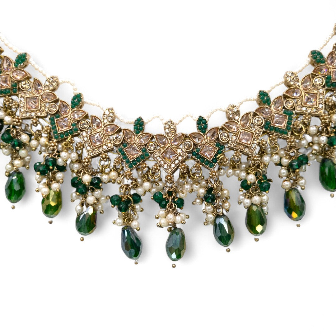 Polki  Choker Halskette  mit Ohrringe & Tikka | gold |grün