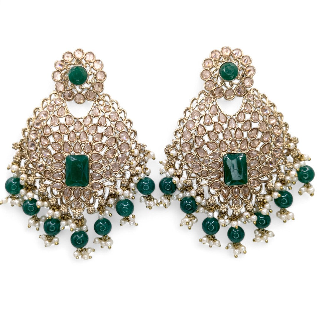 Polki Bridal Necklace with Earrings &amp; Tikka - Silver