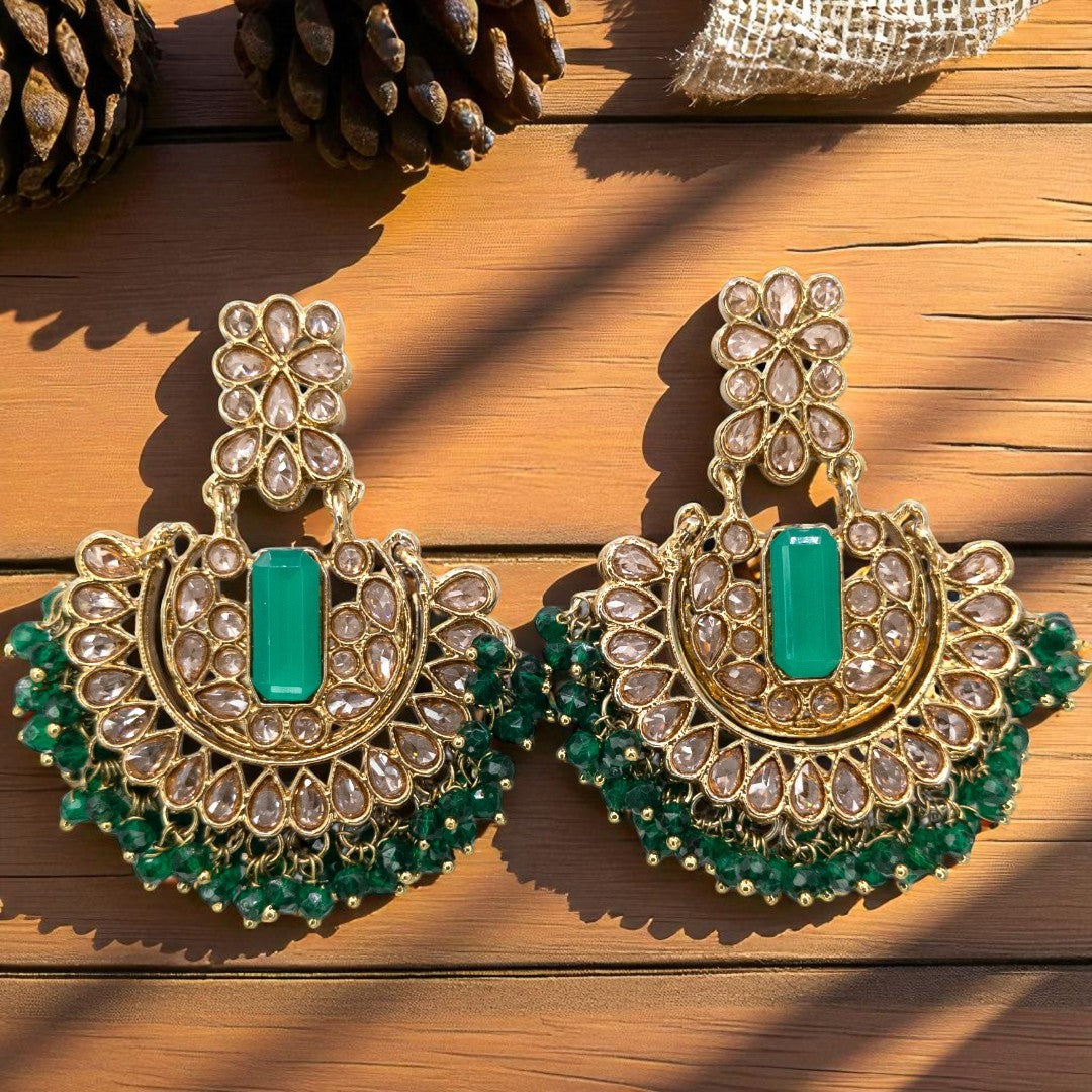 Polki Choker Halskette mit Ohrringe & Tikka - gold | grün