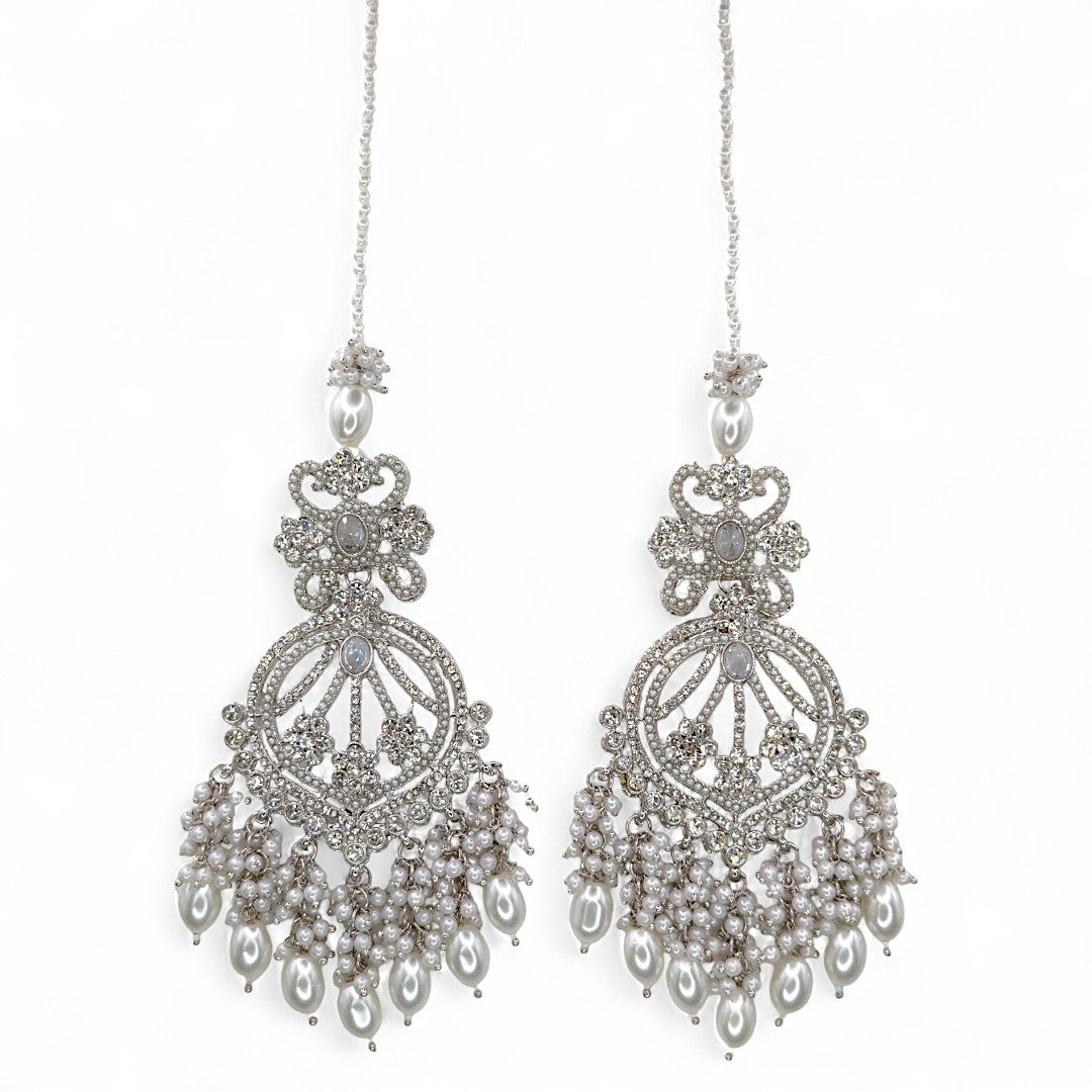 Polki Choker Halskette mit Ohrringe, Passa & Tikka - silber (Braut Schmuck)