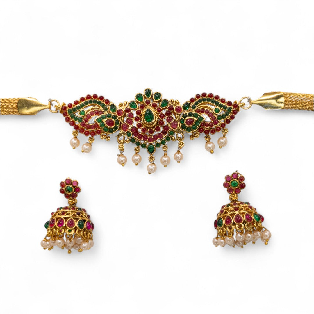 Temple Choker Necklace with Earrings