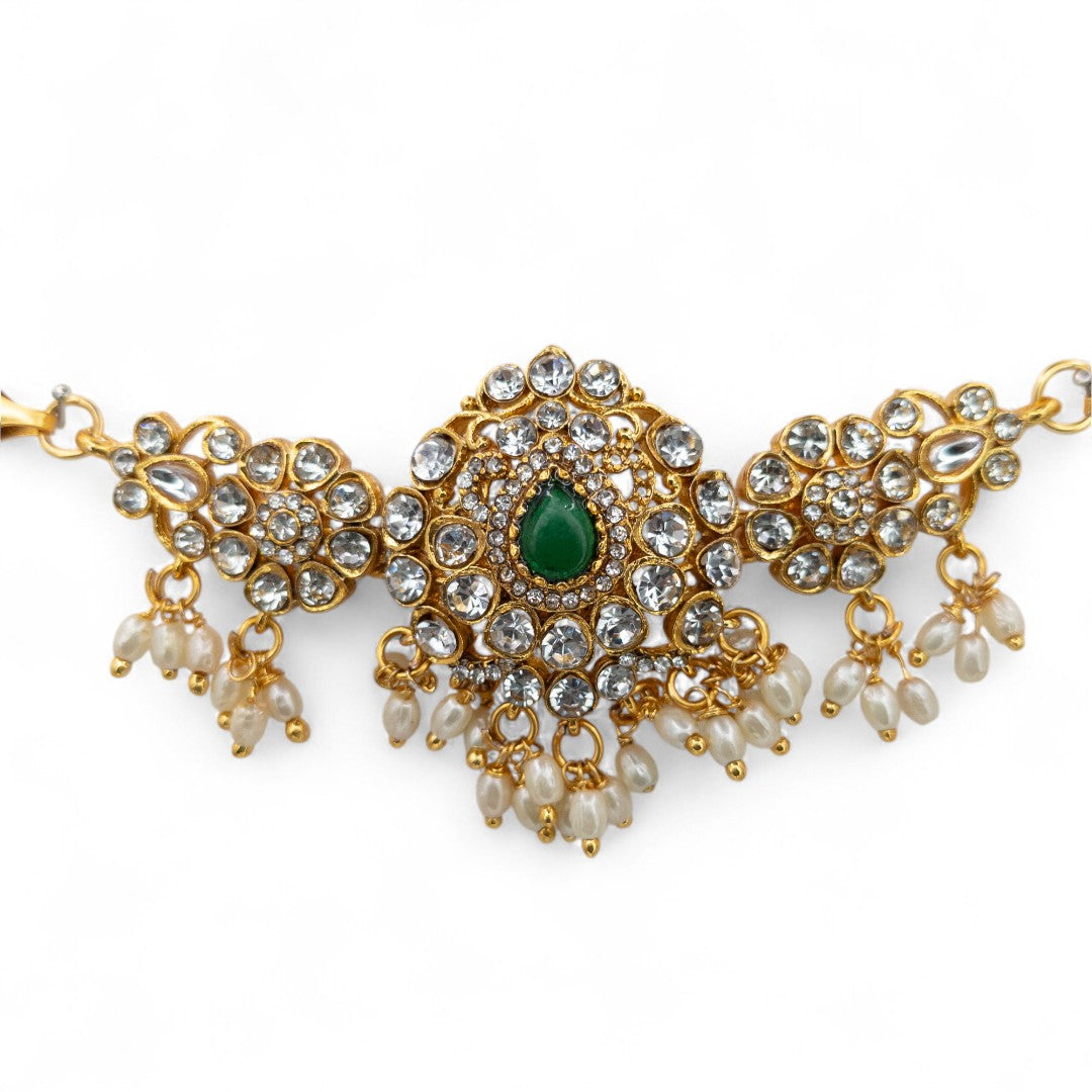 Tempel choker Halskette mit Ohrringe - gold |Grün