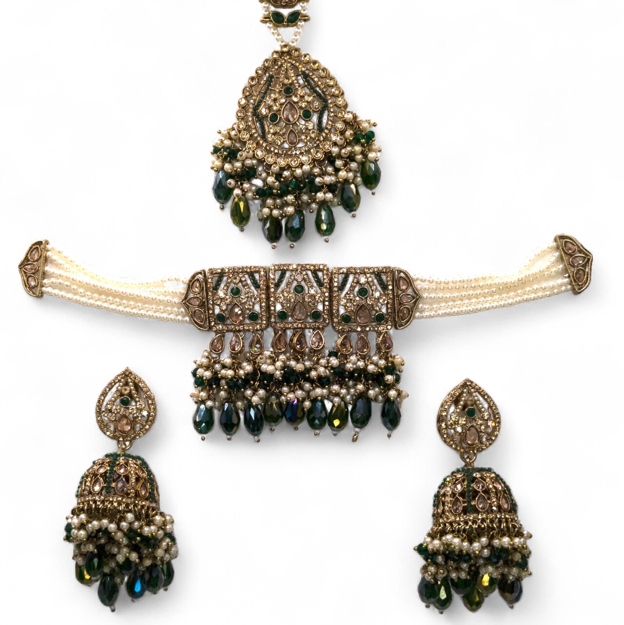 Polki Silver Choker Necklace | with Earrings &amp; Tikka
