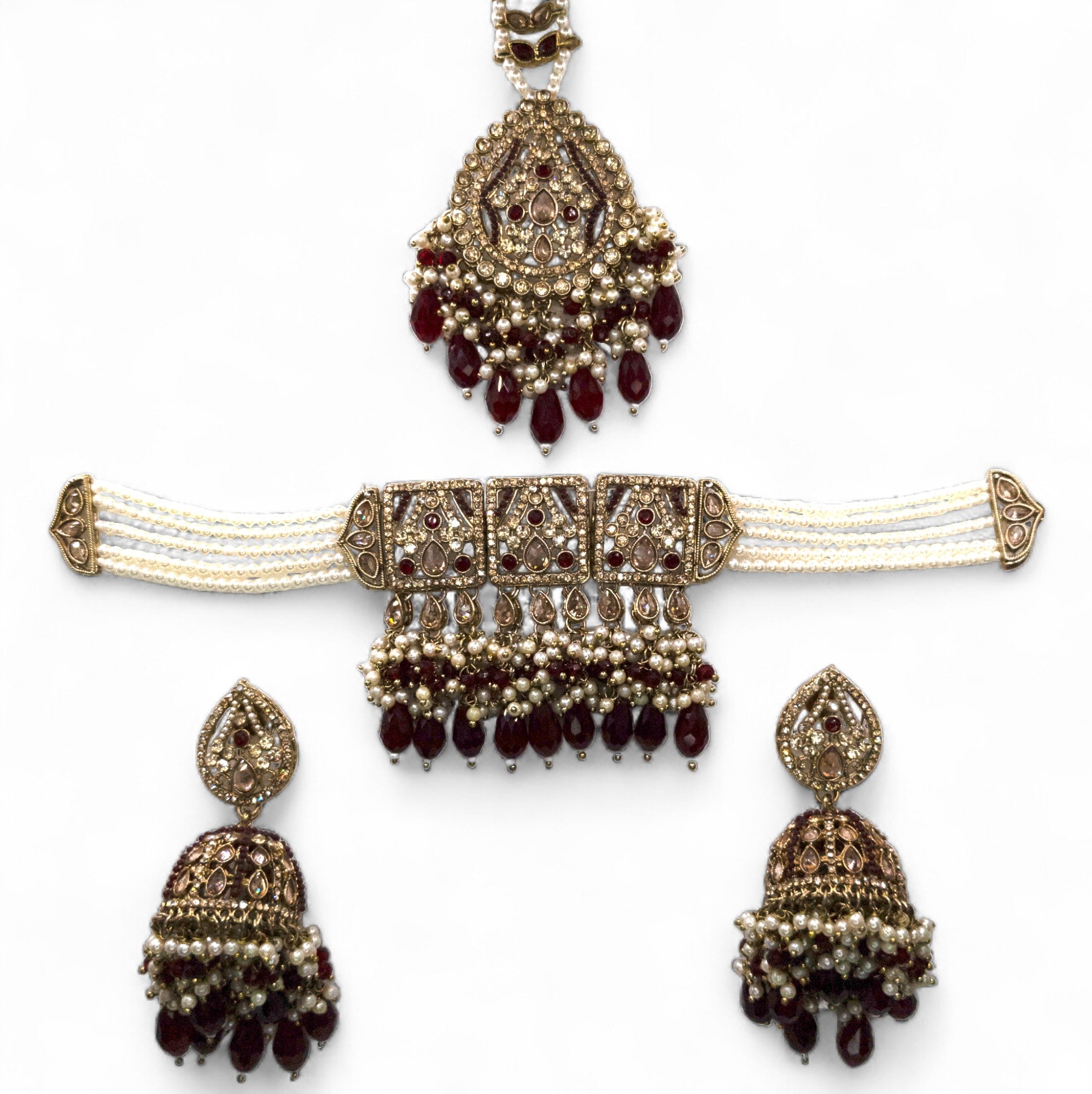 Polki Silver Choker Necklace | with Earrings &amp; Tikka