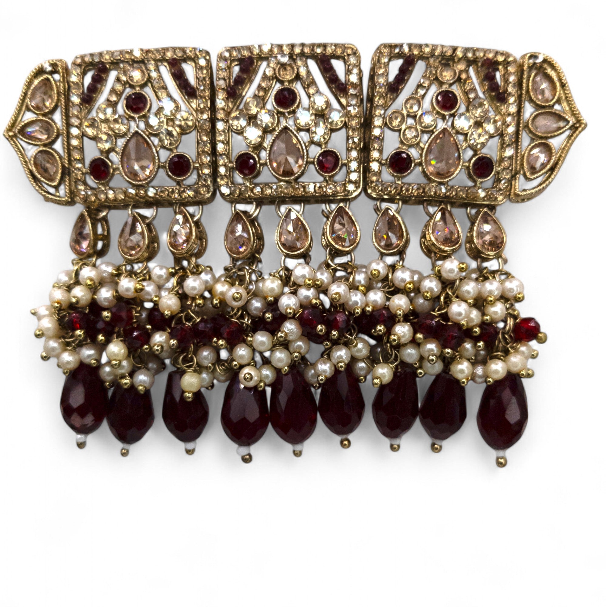 Polki Gold Choker Halskette | mit Ohrringe & Tikka | maroon