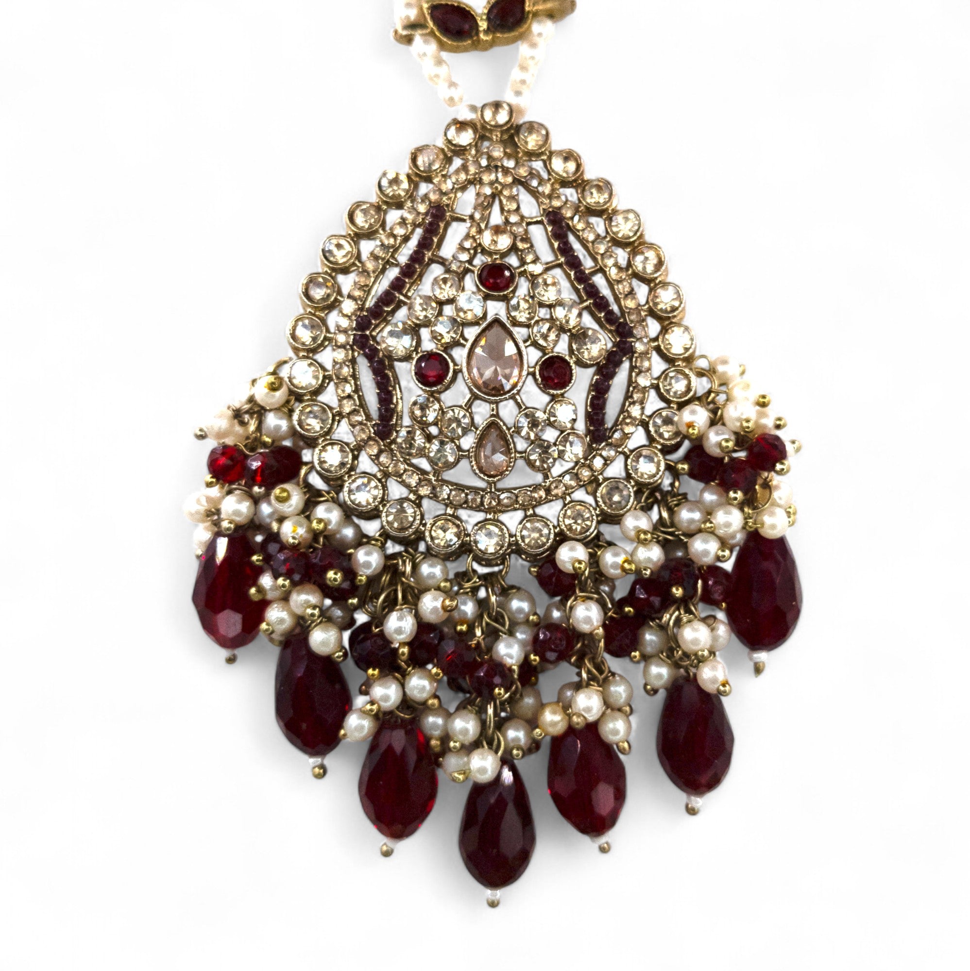 Polki Gold Choker Halskette | mit Ohrringe & Tikka | maroon