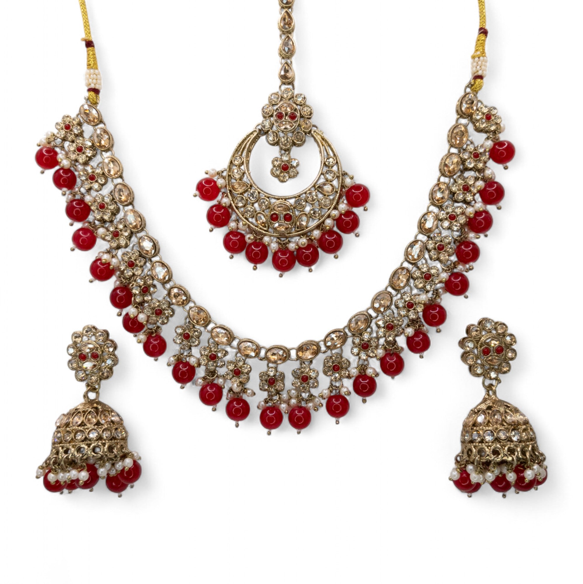 Necklace with Earrings &amp; Tikka - gold