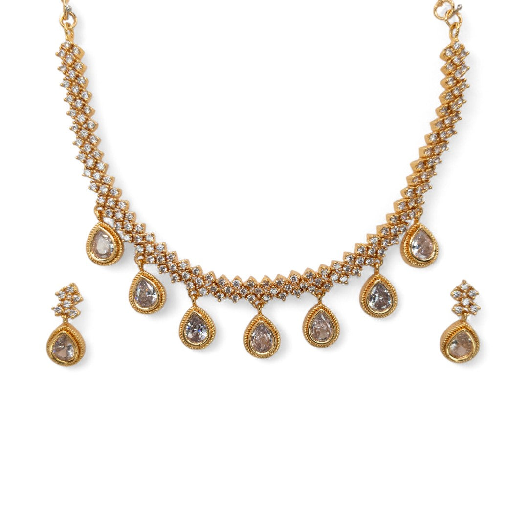 Trendy - Halskette mit Ohrringe - gold | weiß
