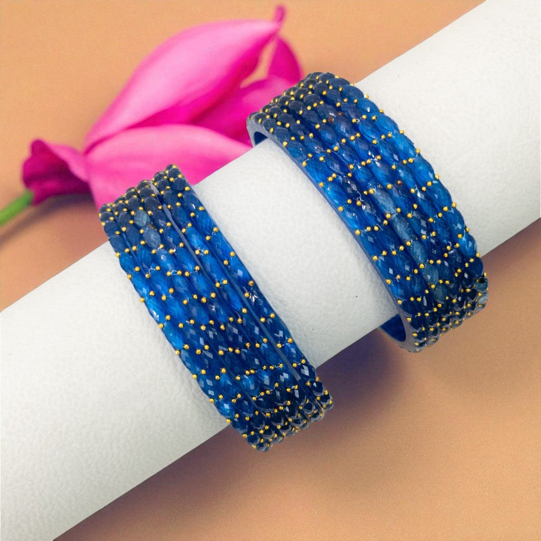 Rain Drop Glass Bangles – Set of 12 - Dark Blue