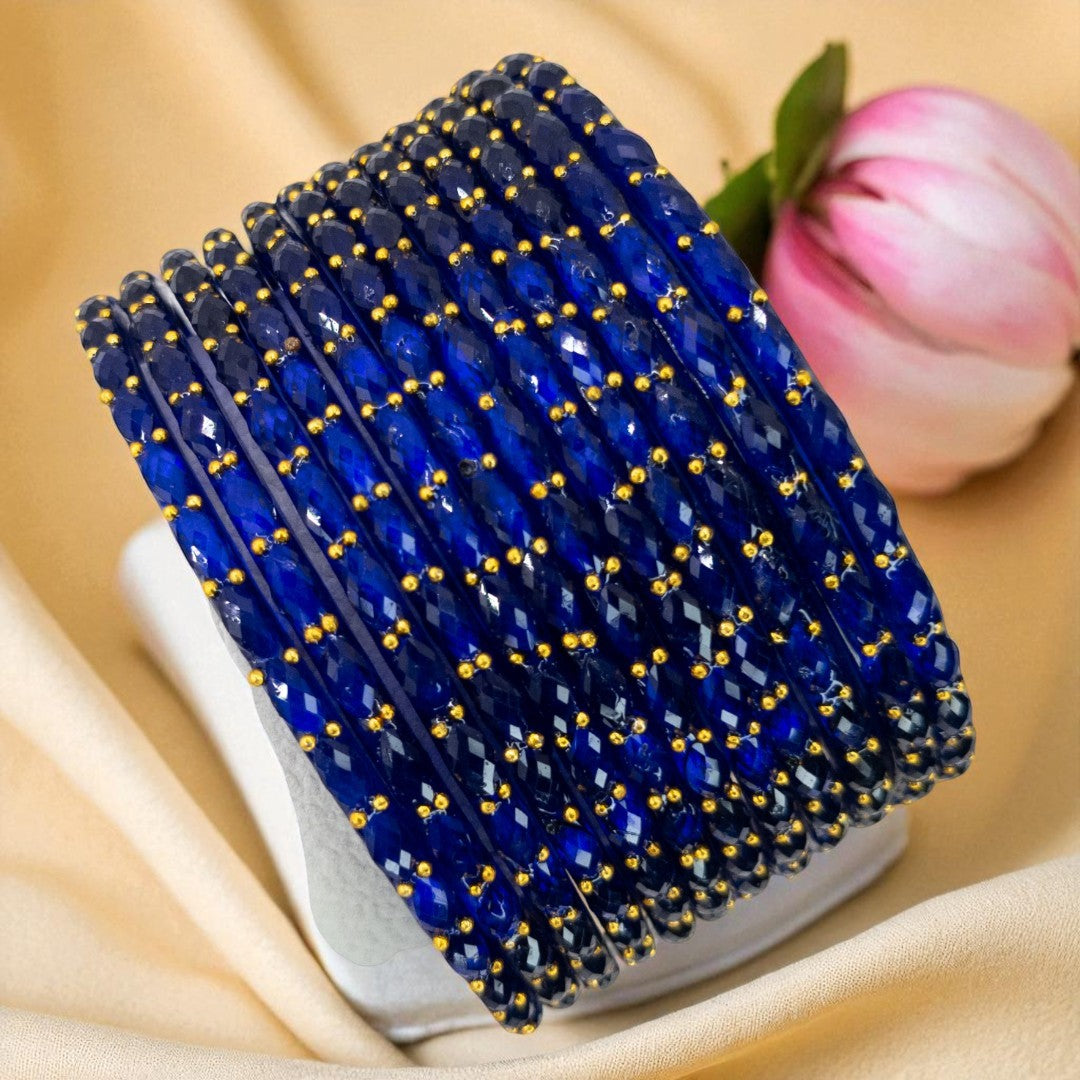Rain Drop Glass Bangles – Set of 12 - Dark Blue