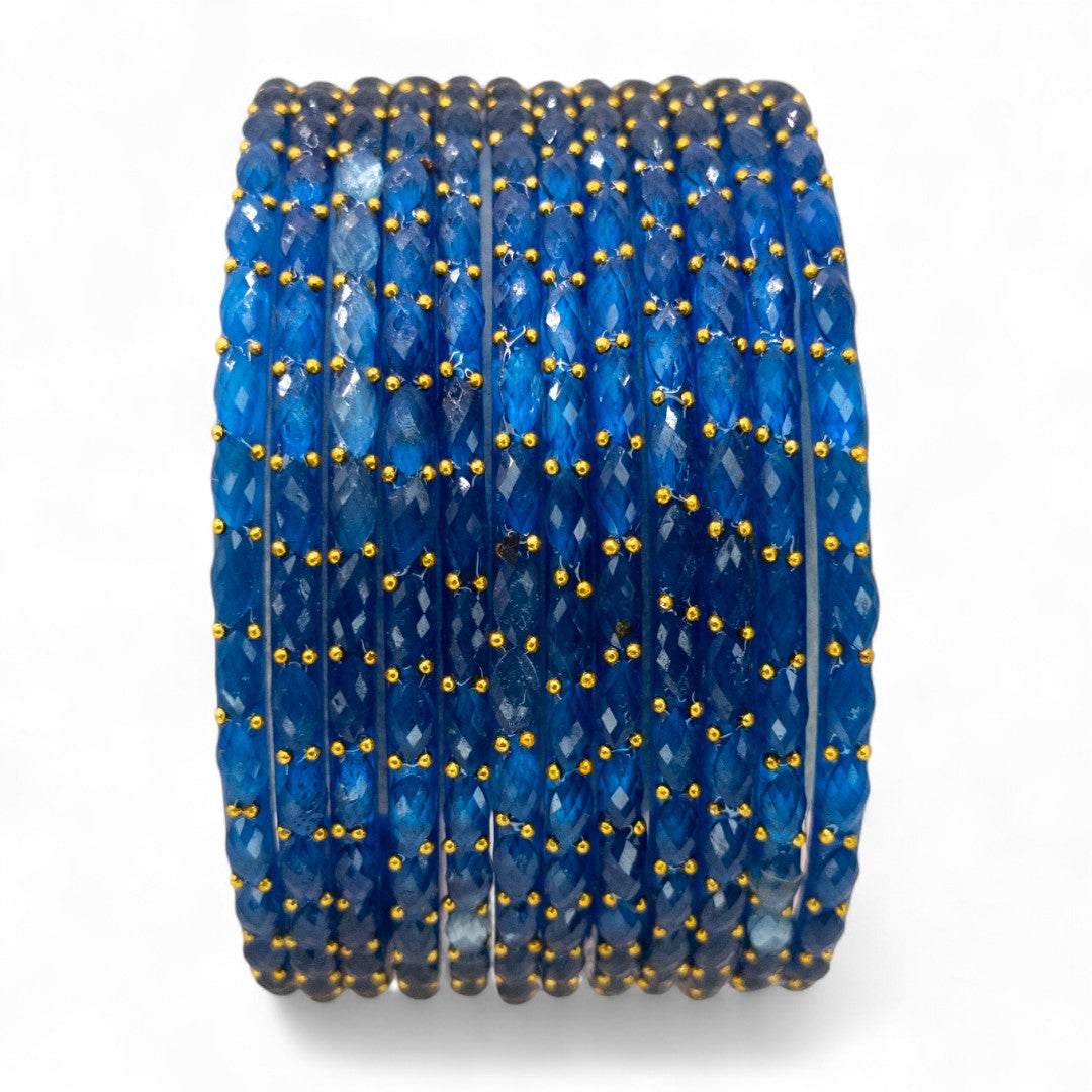 Rain Drop Glass Bangles – Set of 12 - Dark Blue