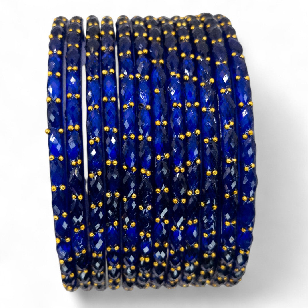Rain Drop Glass Bangles – Set of 12 - Dark Blue