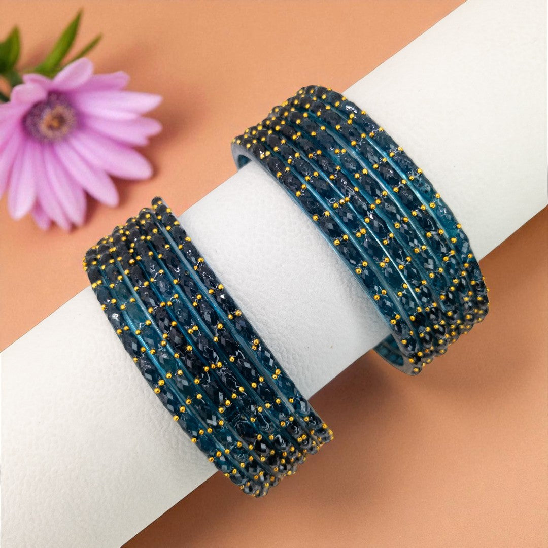 Rain Drop Glass Bangles – Set of 12 - Dark Blue