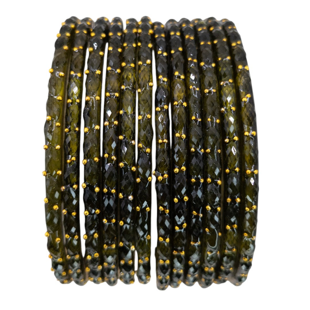 Rain Drop Glass Bangles – Set of 12 - Dark Blue