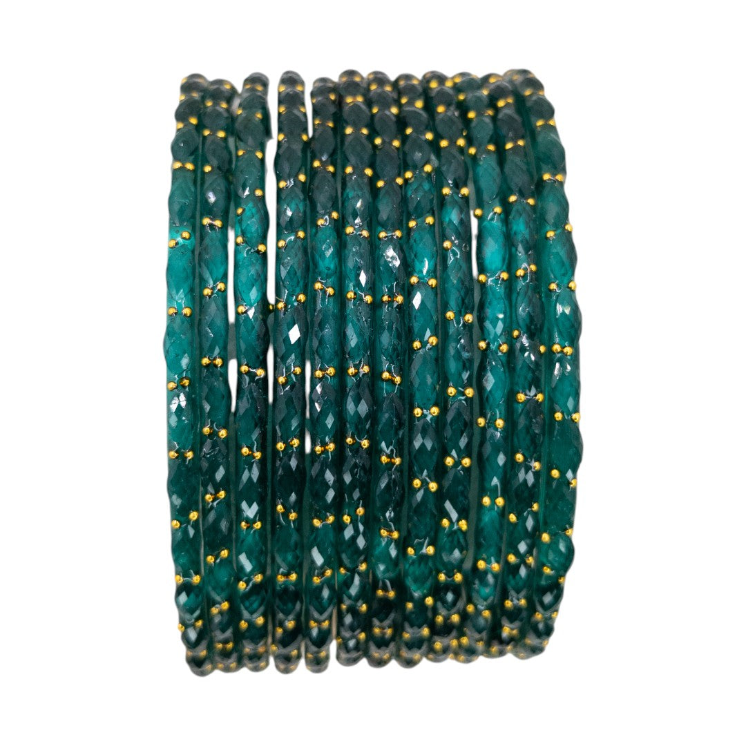 Rain Drop Glass Bangles – Set of 12 - Dark Blue