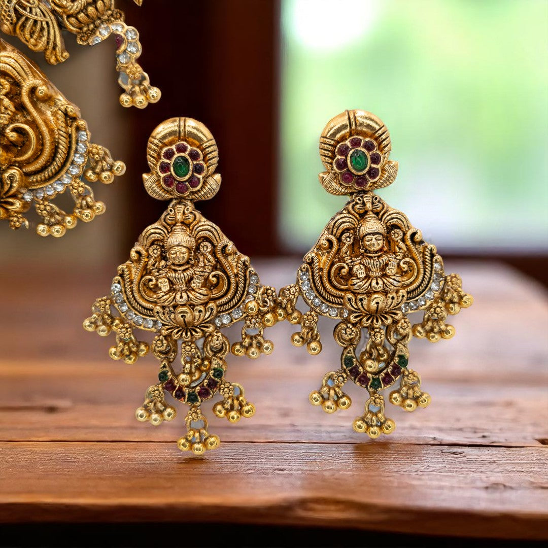 Tempel Halskette mit Ohrringe - gold