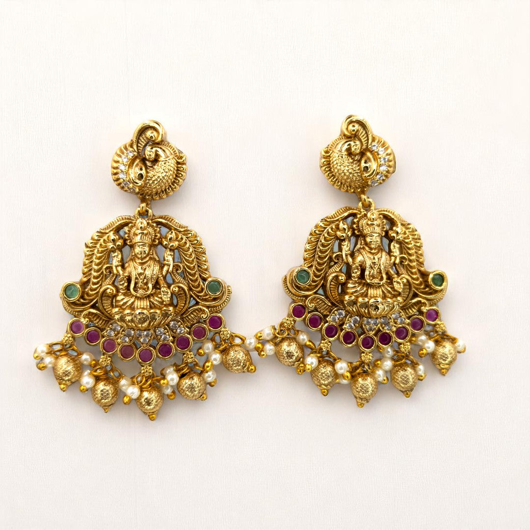 Tempel Halskette mit Ohrringe - gold