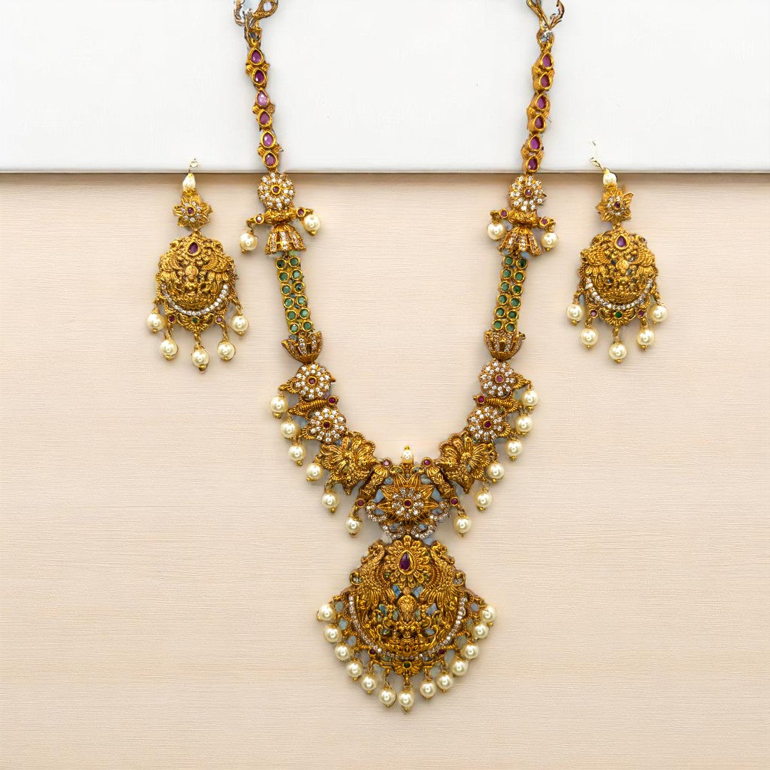Tempel Halskette mit Ohrringe - gold