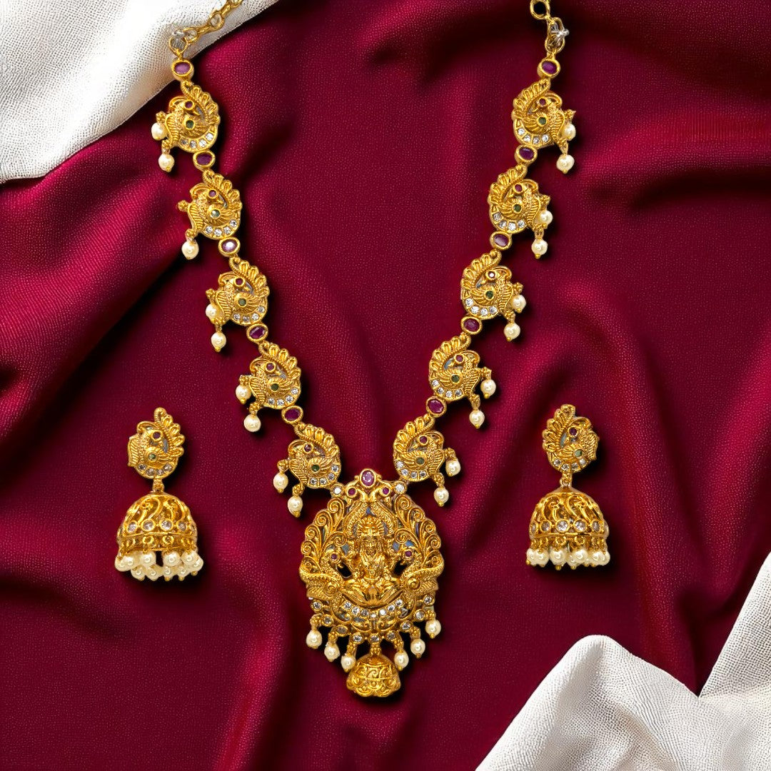 Tempel Halskette mit Ohrringe - gold