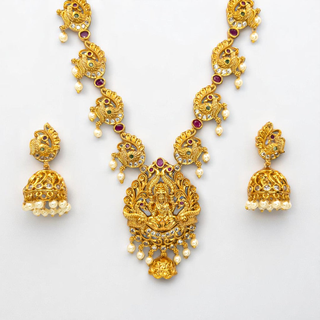 Tempel Halskette mit Ohrringe - gold