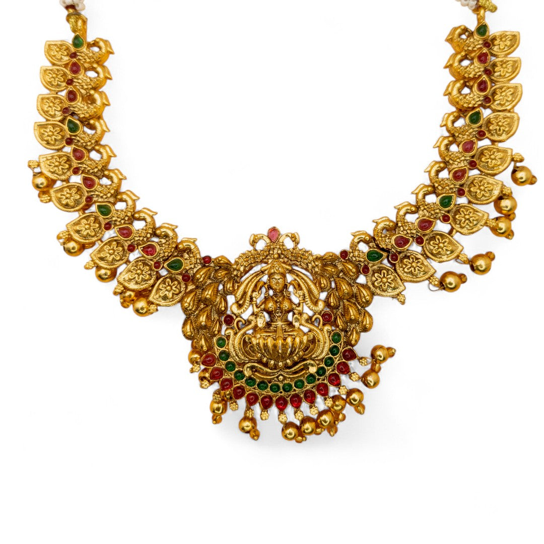 Temple Bridal Necklace, Haram &amp; Earrings - gold | green|Combo Set