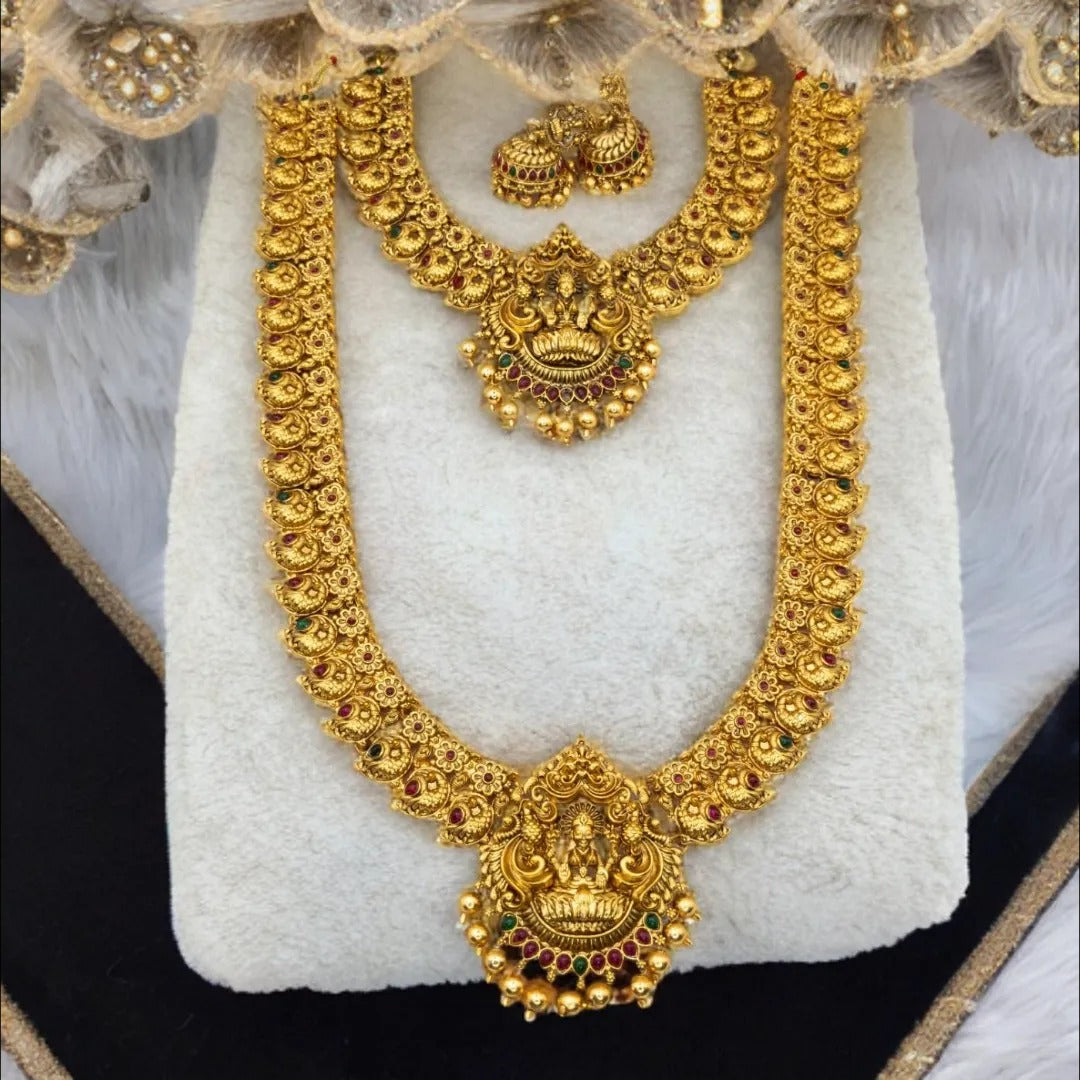 Tempel Braut Halskette, Haram & Ohrringe - gold | Combo Set