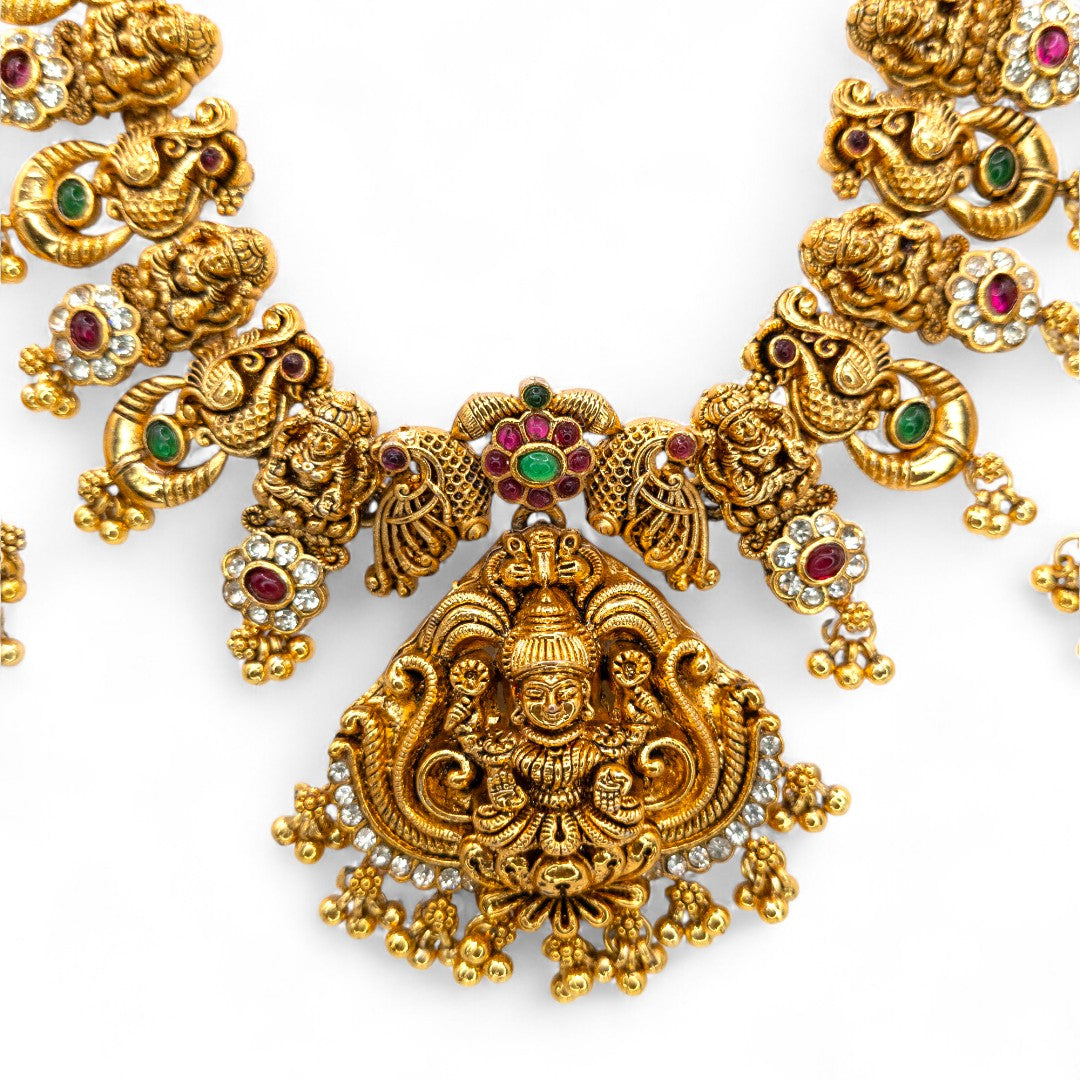 Tempel Halskette mit Ohrringe - gold