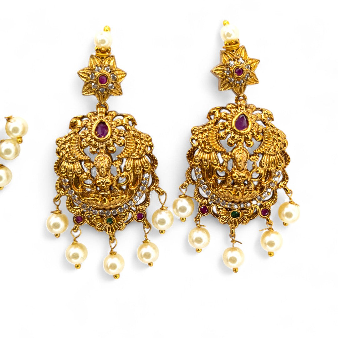Tempel Halskette mit Ohrringe - gold