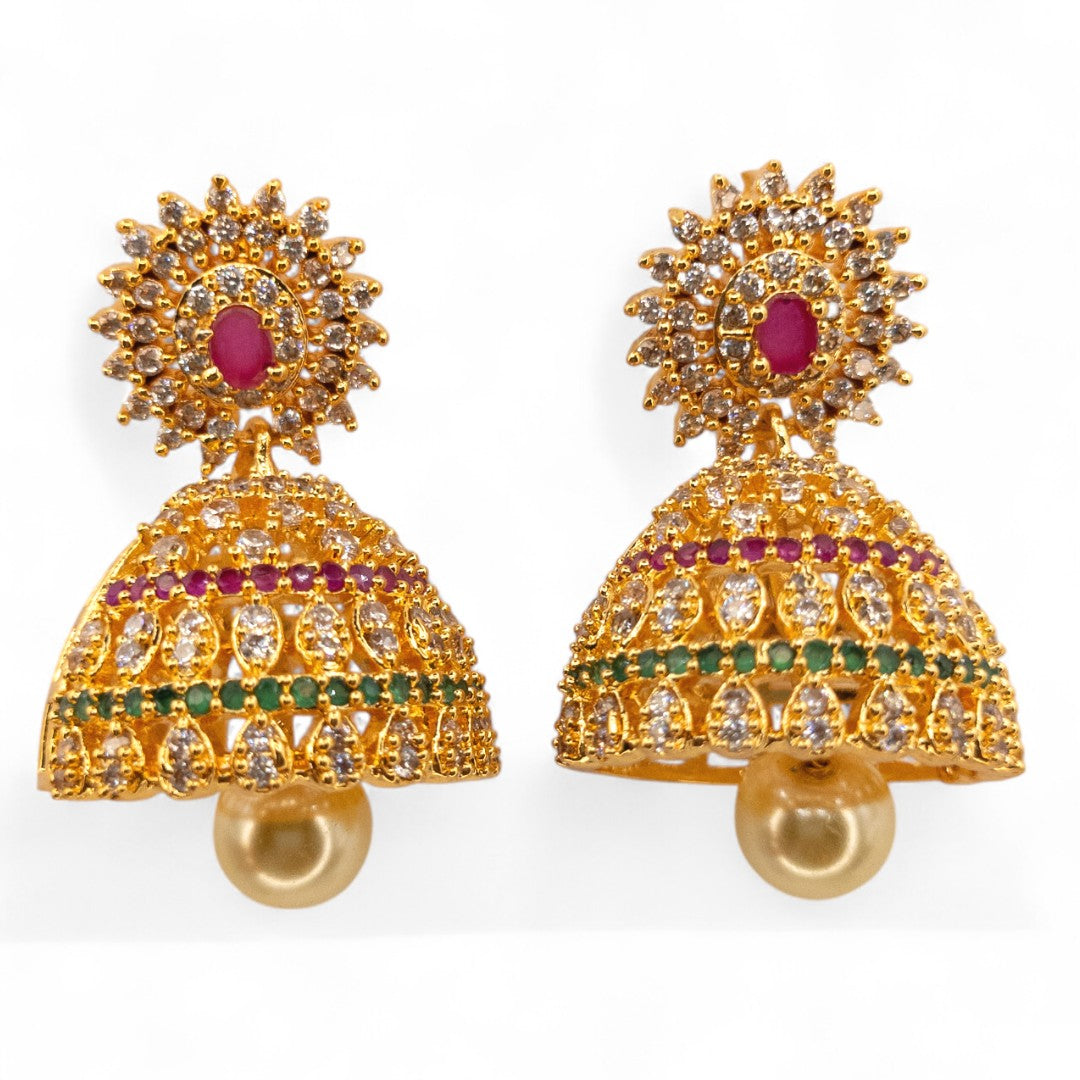 Jumkha Ohrringe - AD steine - Gold | Grün, Magenta