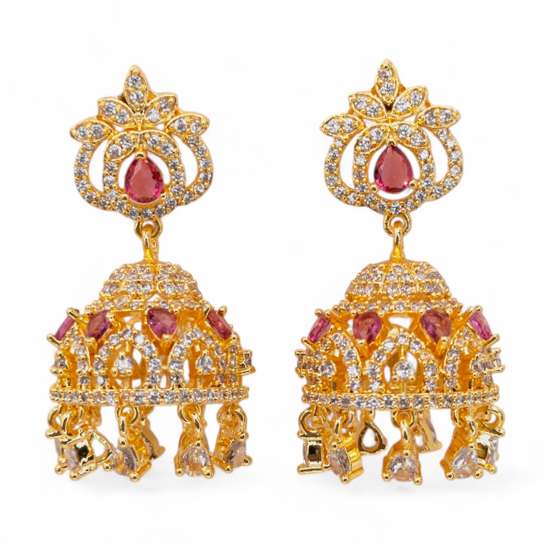 Jumkha Ohrringe - AD steine - Gold | Magenta