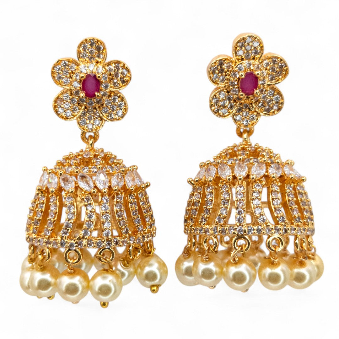 Jumkha Ohrringe - AD steine - Gold | Magenta