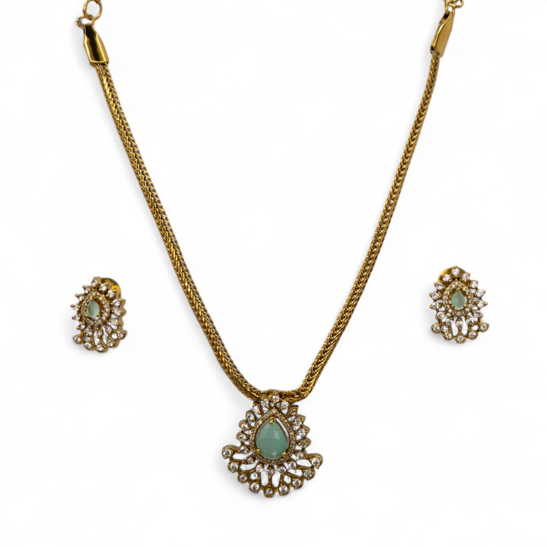 Trendy - Halskette mit Ohrringe - gold | mint