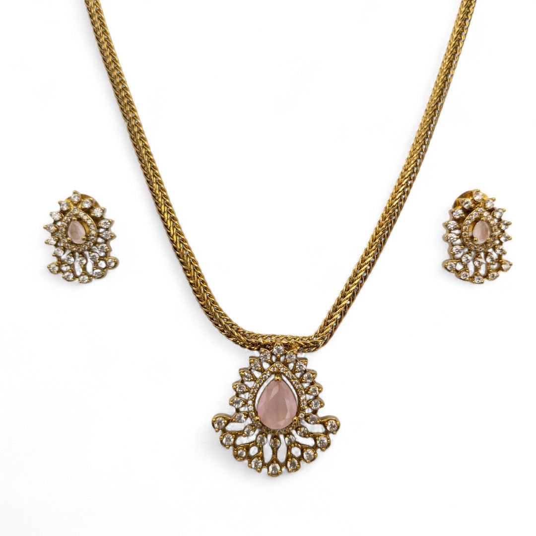 Trendy - Halskette mit Ohrringe - gold | Rosa