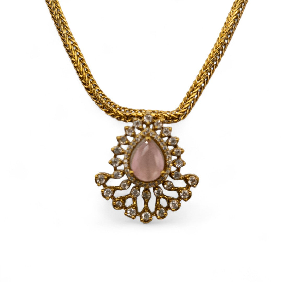 Trendy - Halskette mit Ohrringe - gold | Rosa