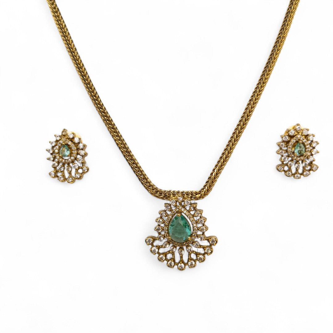 Trendy - Halskette mit Ohrringe - gold | meer grün