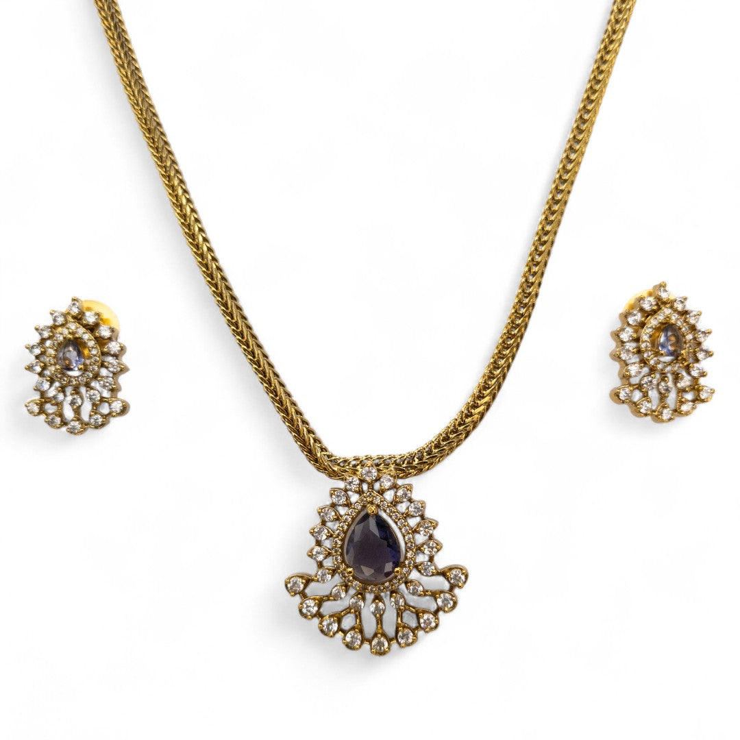 Trendy - Halskette mit Ohrringe - gold | lila