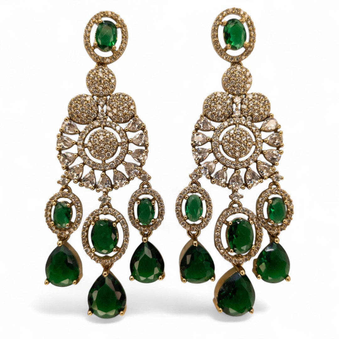 Temple Necklace with Earrings - gold | green