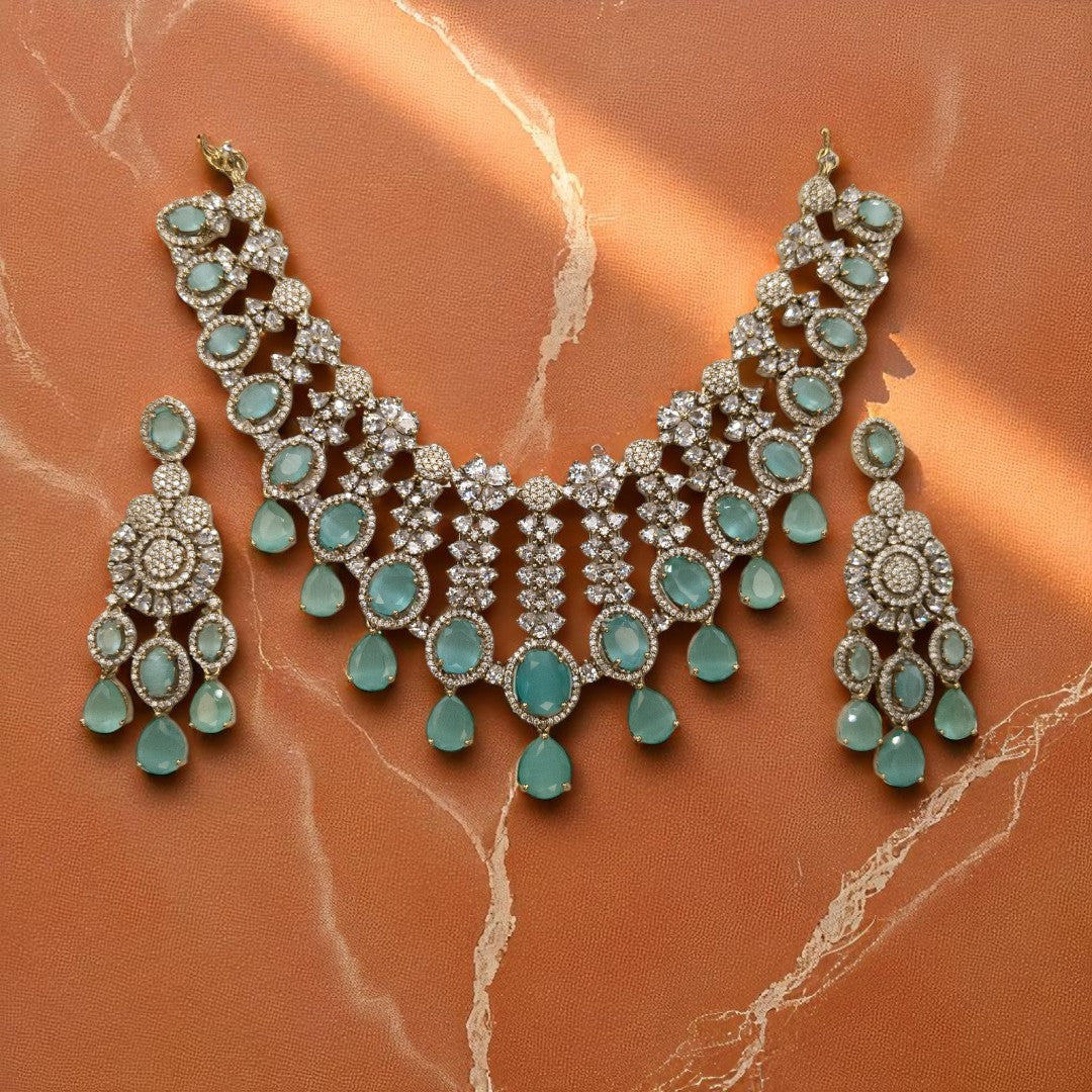 Victorian Halskette mit Ohrringe - gold | mint