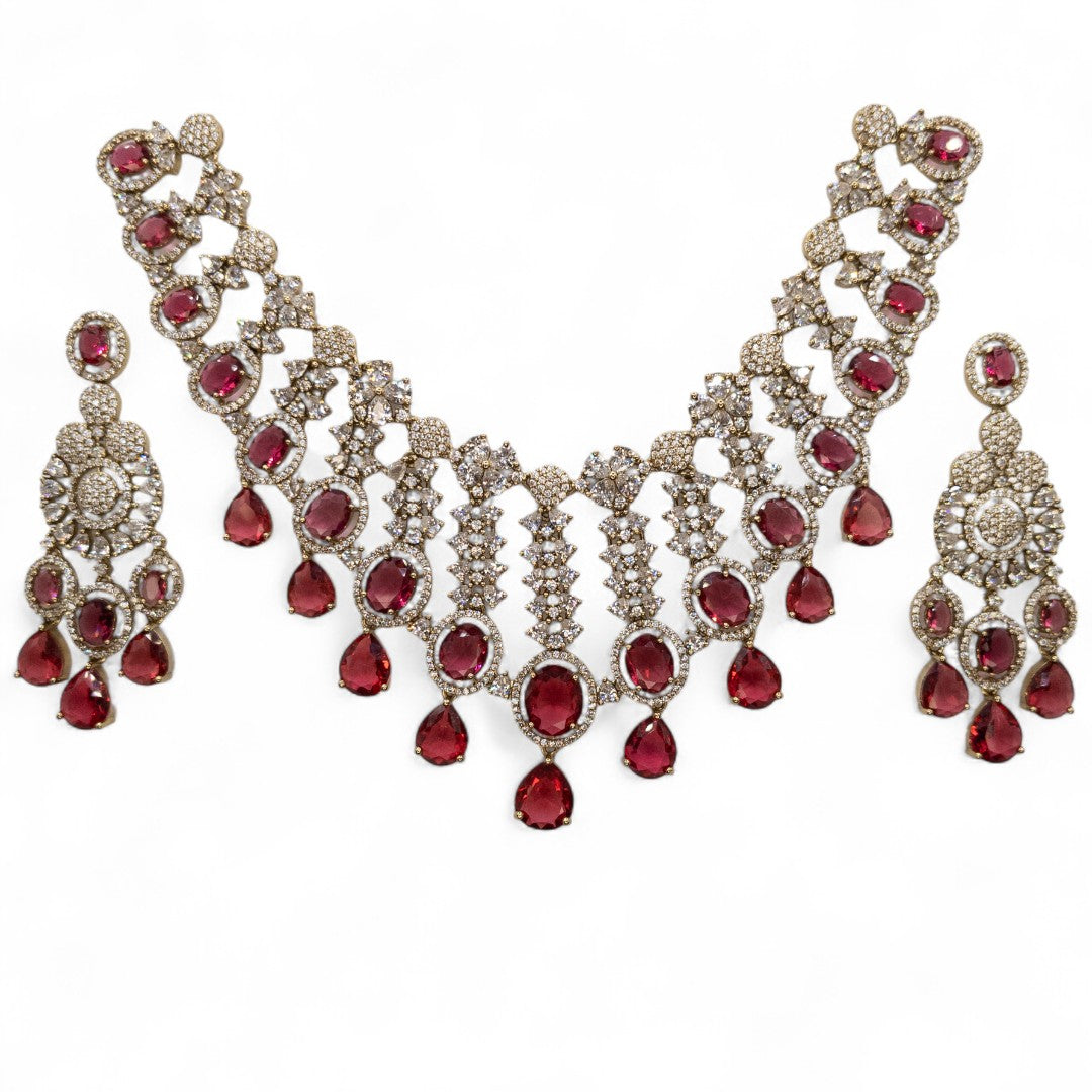 Temple Necklace with Earrings - gold | green