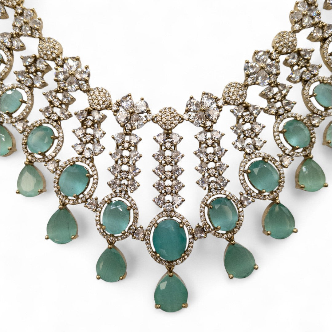 Victorian Halskette mit Ohrringe - gold | mint