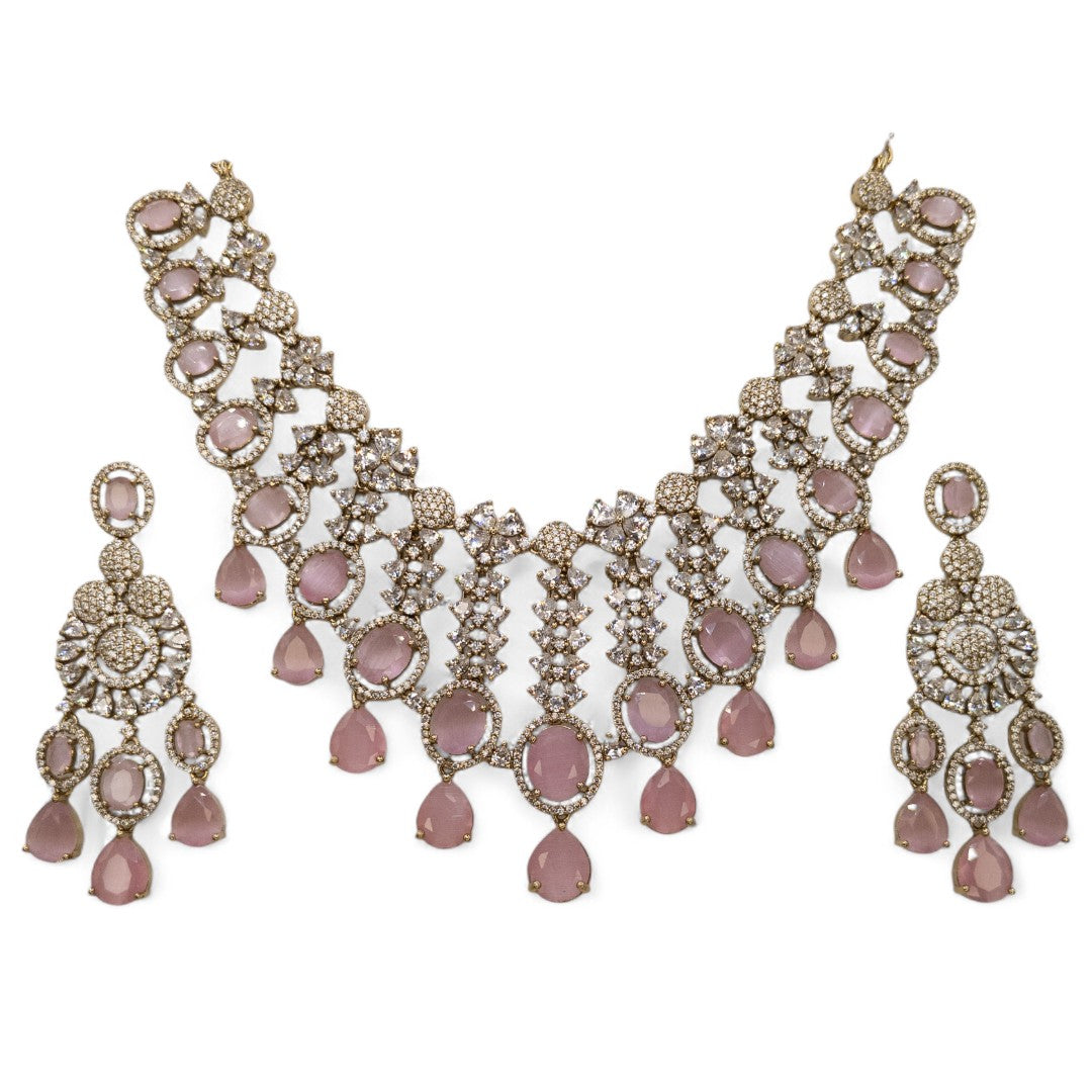 Temple Necklace with Earrings - gold | green