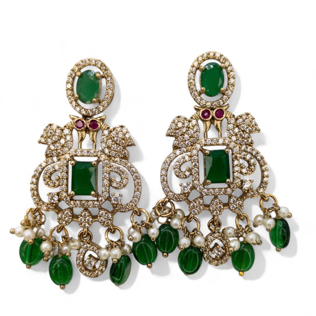 Temple Necklace with Earrings - gold | green