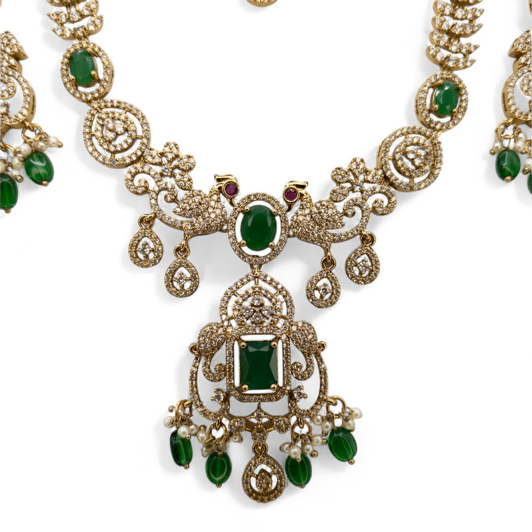 Temple Necklace with Earrings - gold | green