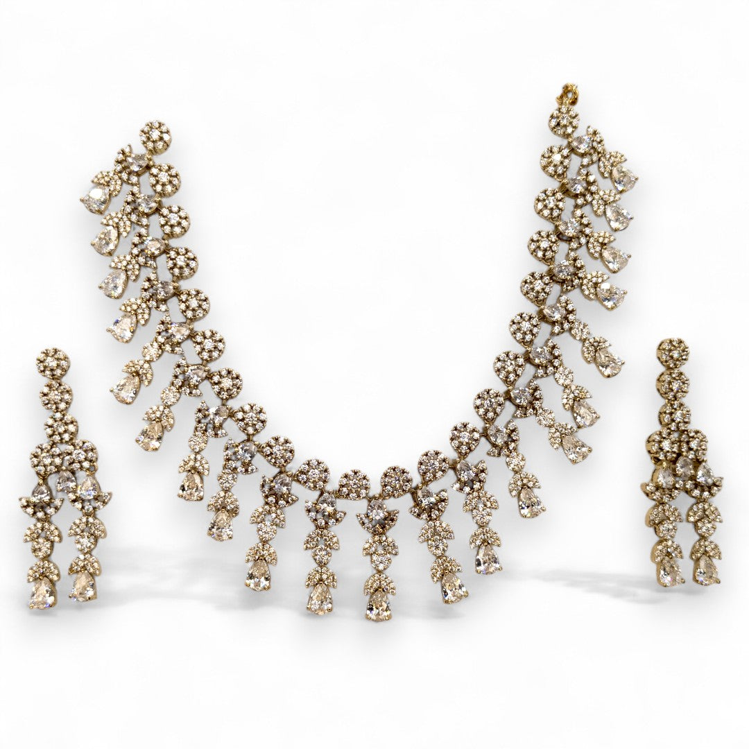 Temple Necklace with Earrings - gold | green